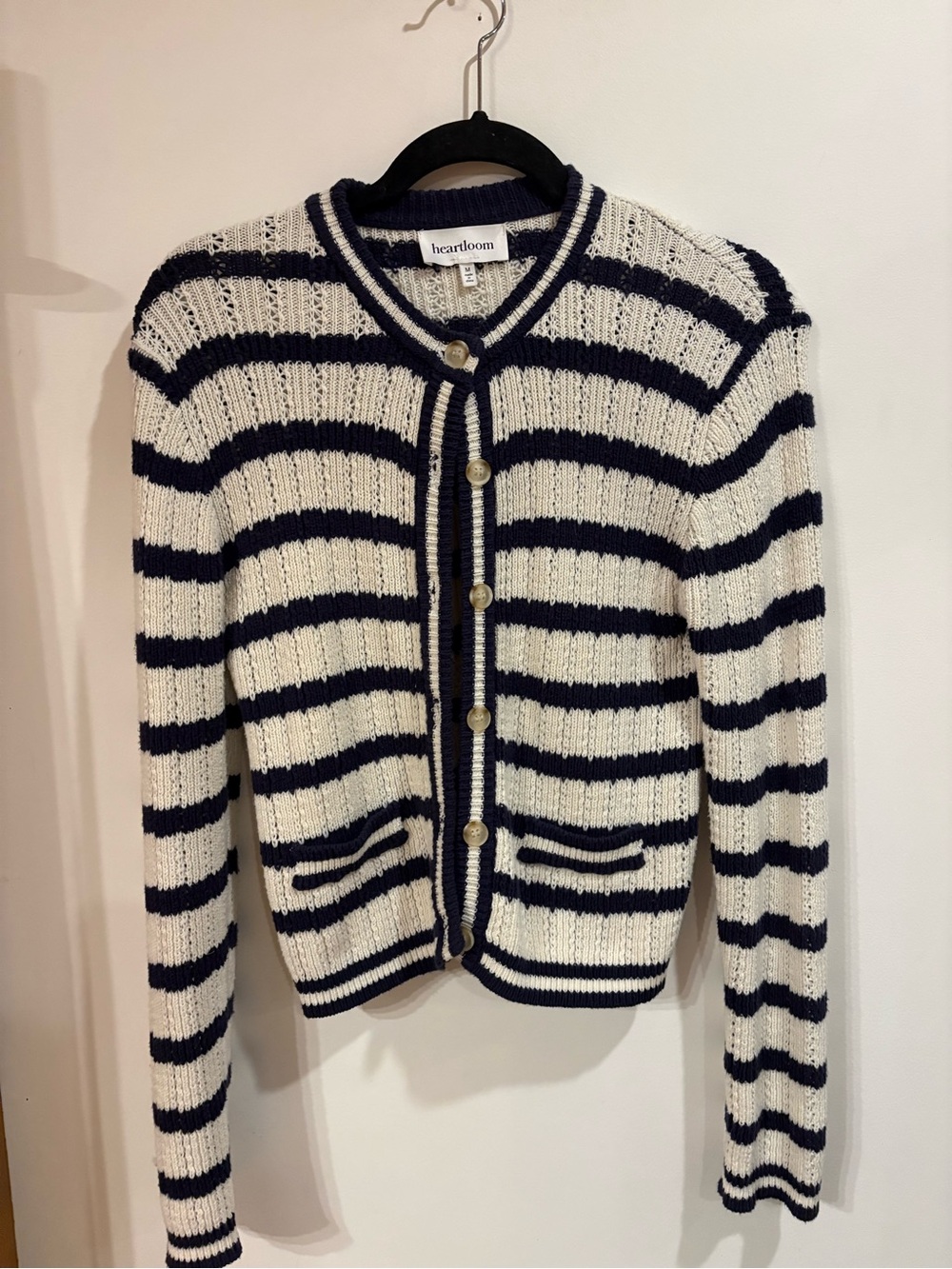 Heartloom Navy and Cream Striped Button-Front Cardigan